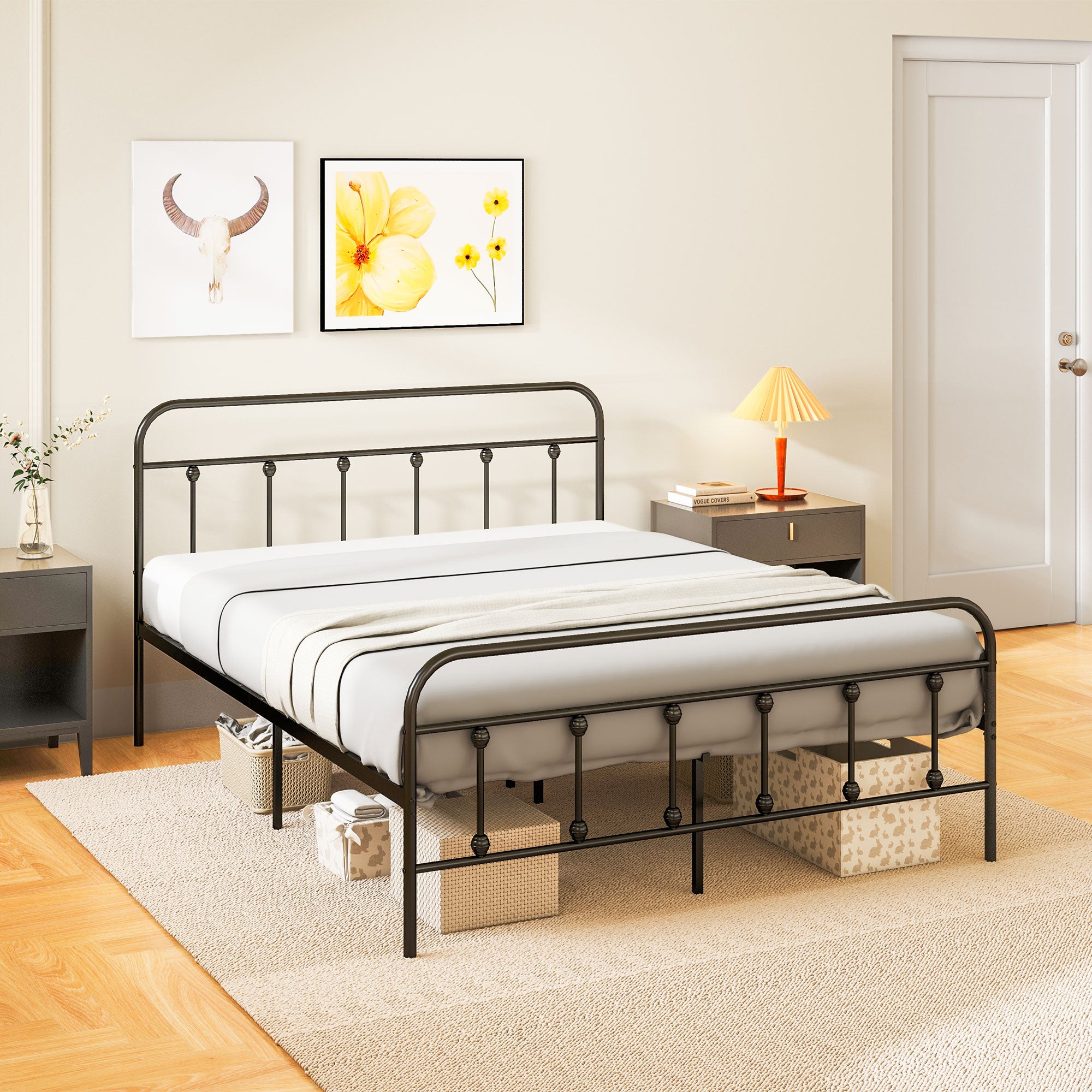 HOMCOM Double Minimalistic Metal Bed Frame - Black
