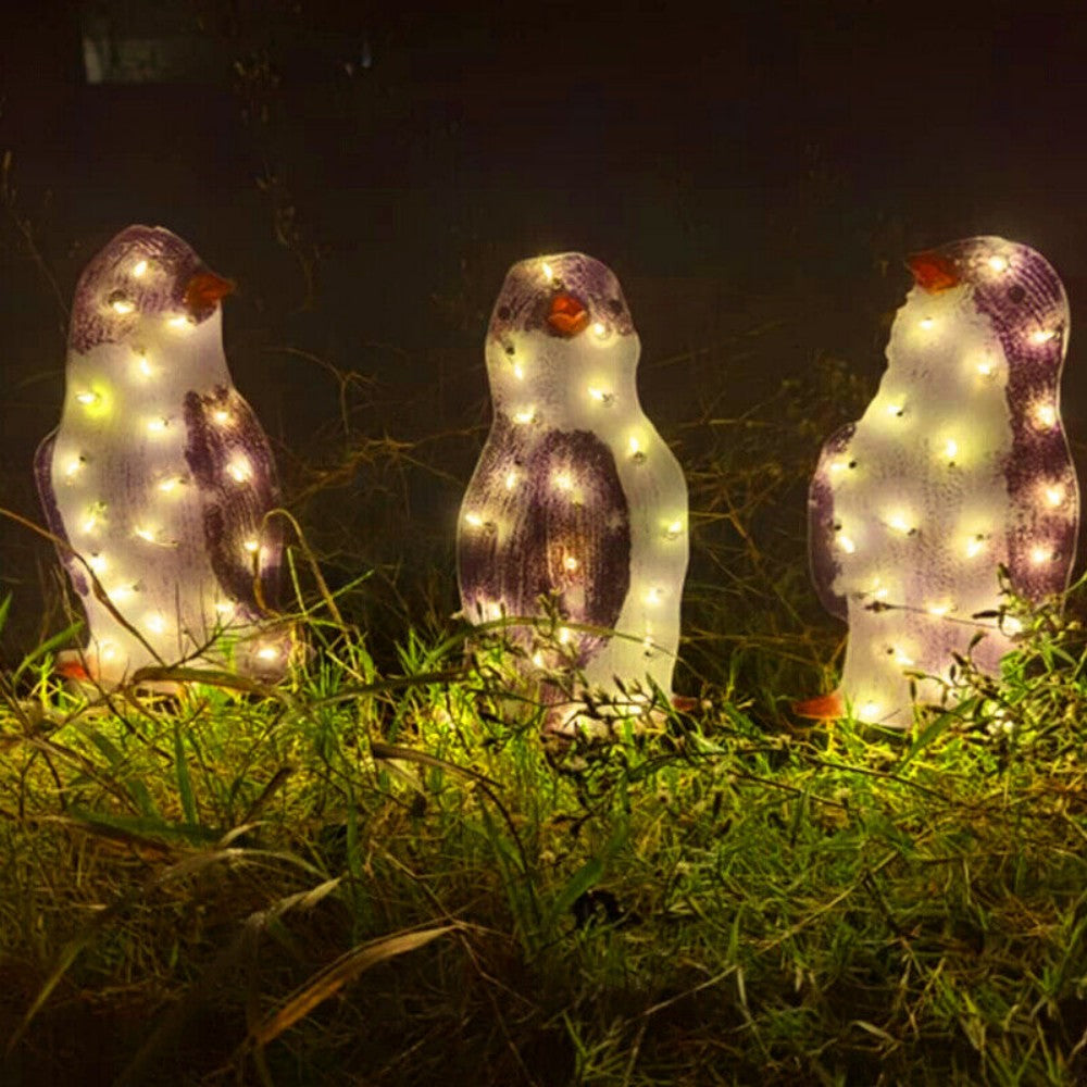 3X Christmas Penguin Acrylic LED Light Up Decoration Indoor Outdoor Figurine