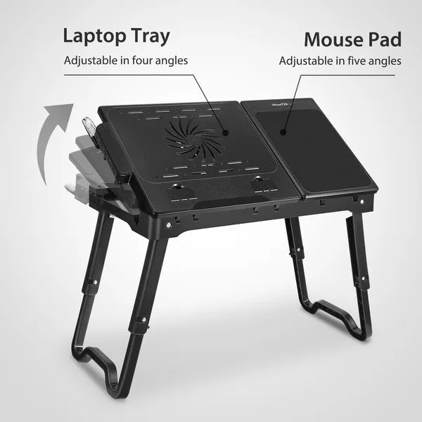 Foldable Laptop Table Bed Notebook Desk With Cooling Fan Mouse Board LED Light 4 XUSB Ports Breakfast Snacking Tray