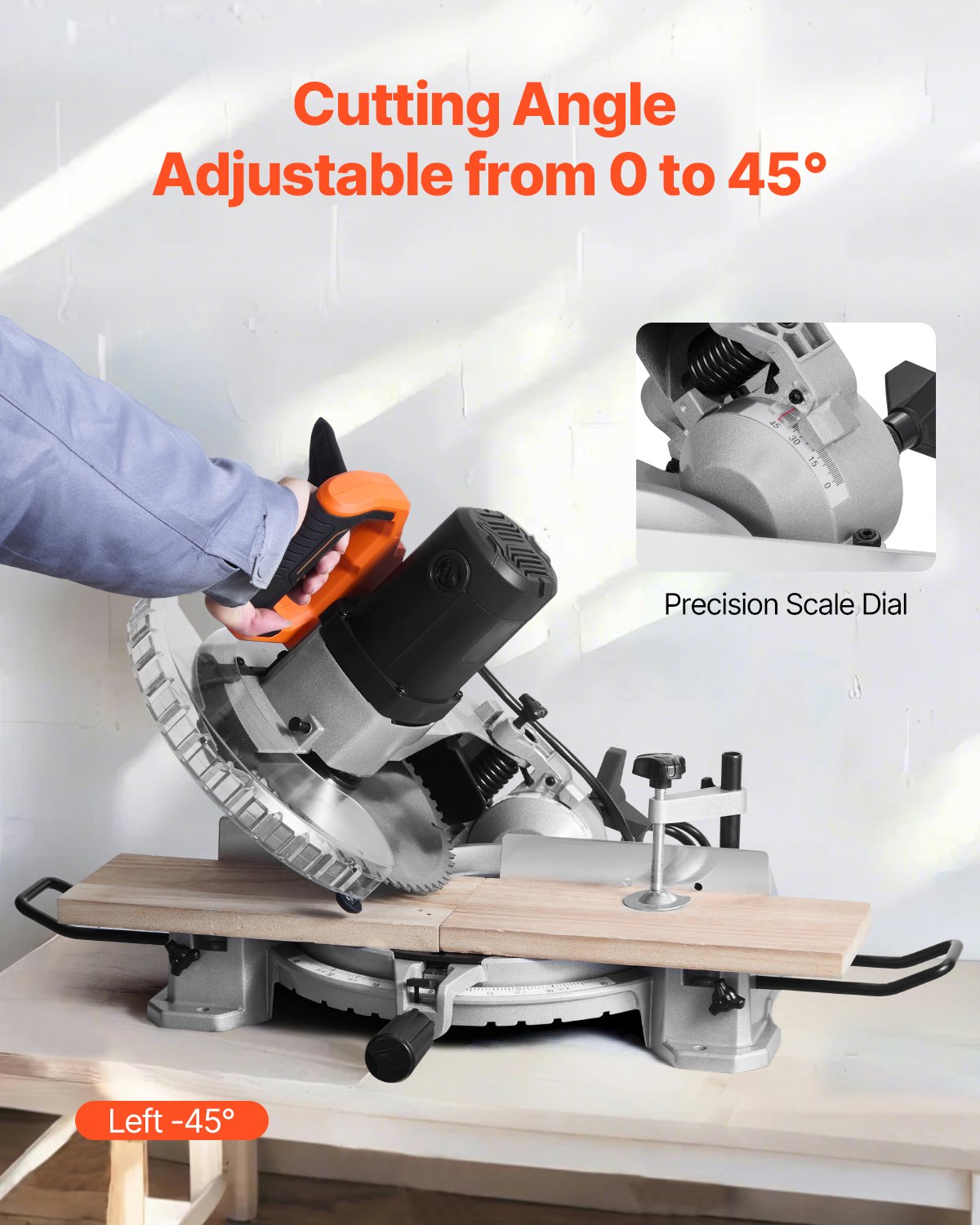 Compound Miter Saw 10-Inch Blade 15 Amp Motor 60-Tooth Corded Single Bevel 0-45°