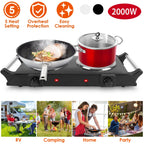 2000W Electric Dual Burner Portable Coil Heating Hot Plate Stove Countertop RV Hotplate With 5 Temperature Adjustments Portable Handles