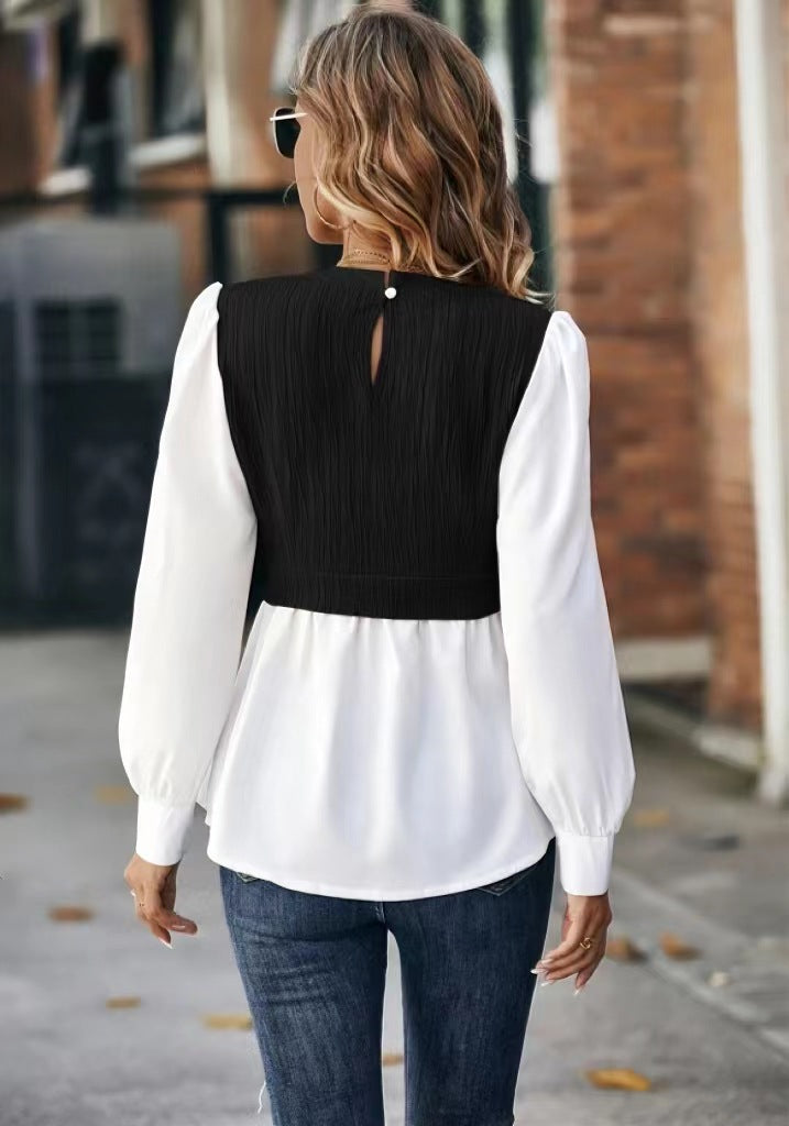Wavy Stripes Stitching Fashion Temperament Blouse