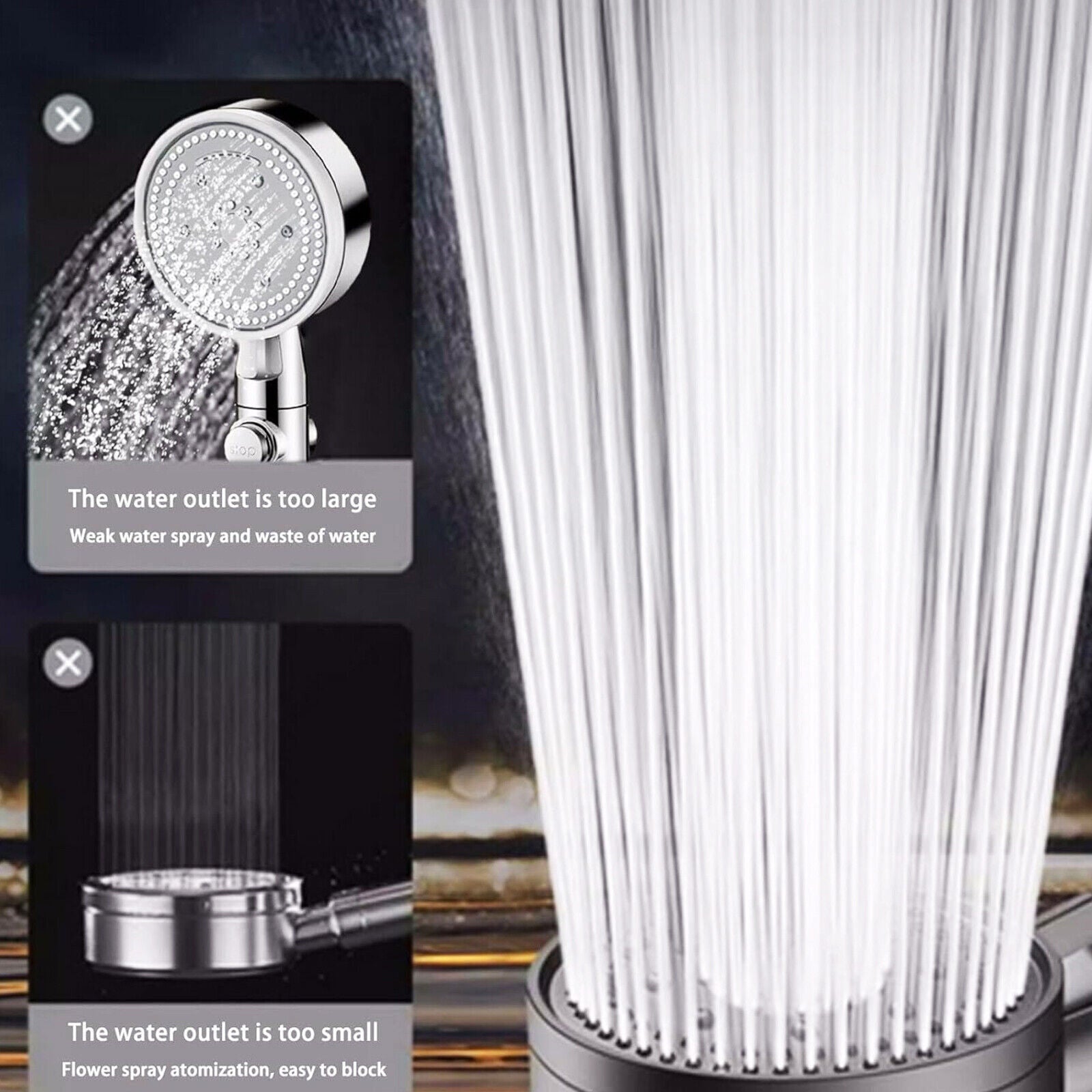 Bath High Pressure Shower Head 5 Mode LARGE Chrome Handset Heads Water Saving