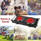 1800W Electric Double Burner Portable Heating Hot Plate Stove Countertop RV Hotplate With 5 Temperature Stepless Adjustments Portable Handles