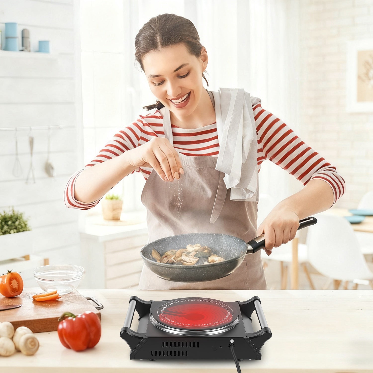 1 Thousand Power Electric Single Burner Portable Heating Hot Plate Stove Countertop RV Hotplate With 5 Temperature Stepless Adjustments Portable Handles