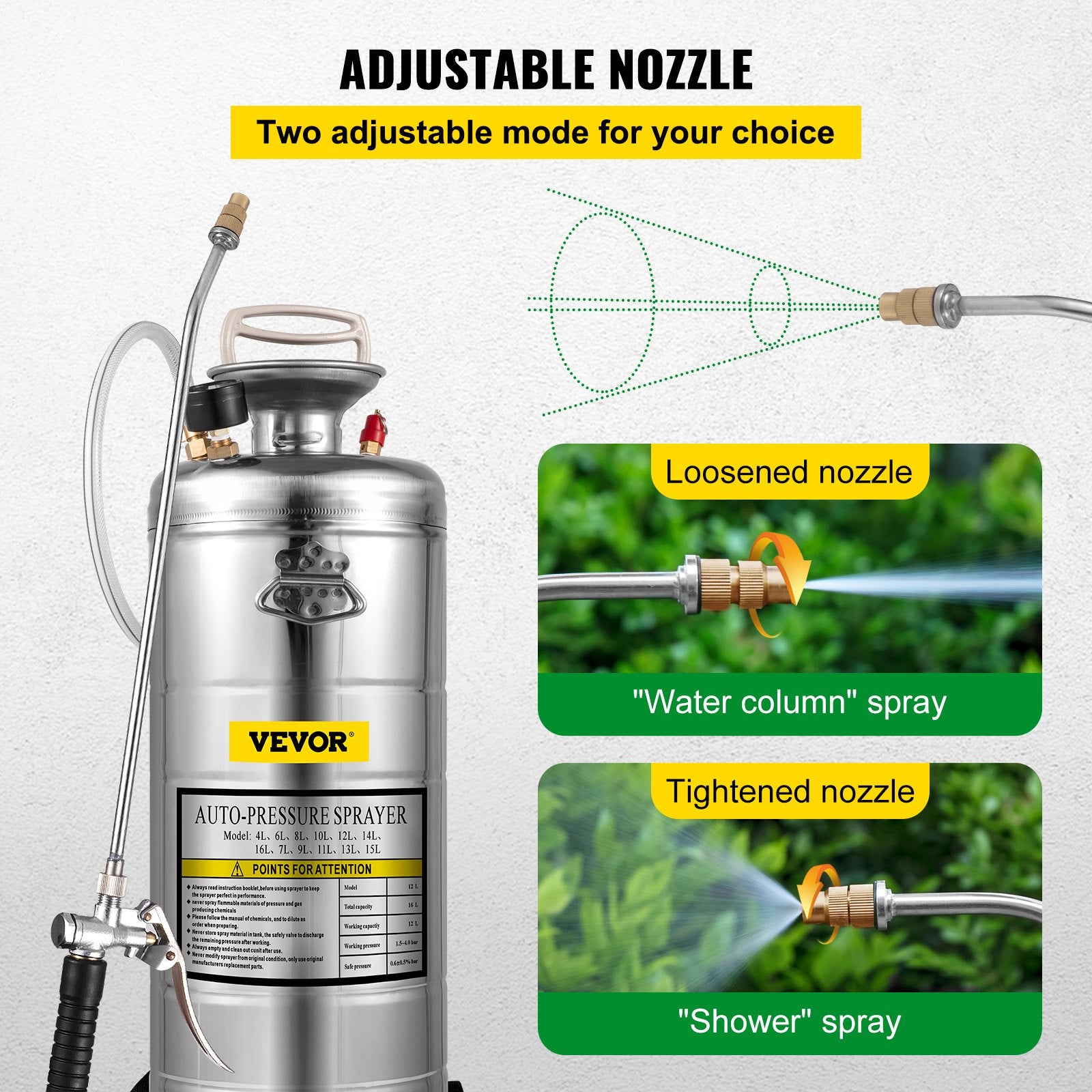 Stainless Steel Sprayer 12L Household Gardening And Floor Cleaning Sprayer, Suitable For The Current Neds Of Industry, Agriculture, Commerce, Medicine And Other Industries