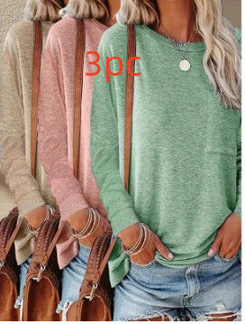 Pocket Split Long-sleeved Casual Bottoming T-shirt