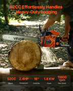 52 Cc Gas Chainsaw, 18 Inch Gas Powered Chainsaw, 2.4 HP Power Chain Saw With Non-Slip Handle, Gas-Powered Chainsaws With Dual Fuel Tanks, For Wood Cutting, Tree Trimming, And Land Clearing