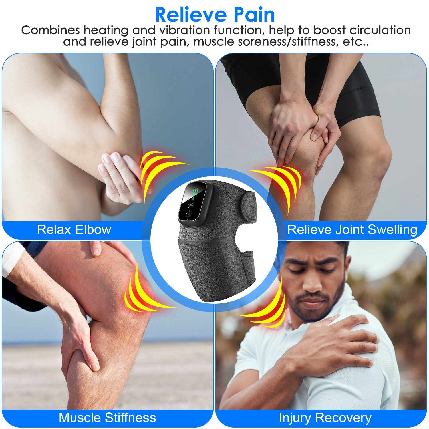 3-In-1 Heated Knee Massager Shoulder Heating Pads Elbow Brace With 3 Level Vibration And Heating Modes For Pain Stress Relief