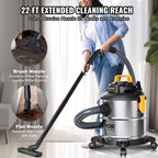 Stainless Steel Wet Dry Shop Vacuum, 5.5 Gallon 6.5 Peak HP Wet/Dry Vac, Powerful Suction With Blower Function W/ Attachment 2-in-1 Crevice Nozzle, Small Vac Perfect For Carpet Debris, Pet Hair