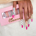 GGDDSHA Nails 10pcs Handmade Press On Nails -GlitterGold Diamond Extra Long Stiletto Reusable Gel UV FinishedFalse Nails, Designer Fashion 3D Hand-painted Nails ,Diamond Zebra