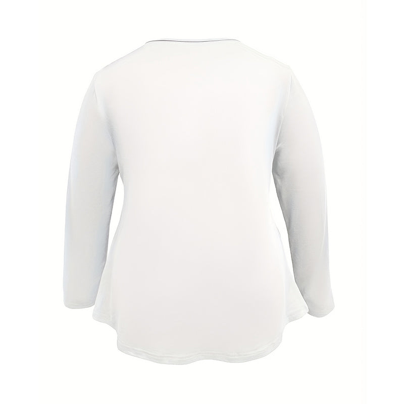 Plus Size V-Neck Tunic Top - Loose Fit Casual Blouse With Button Detail & Pleats For Spring Fall