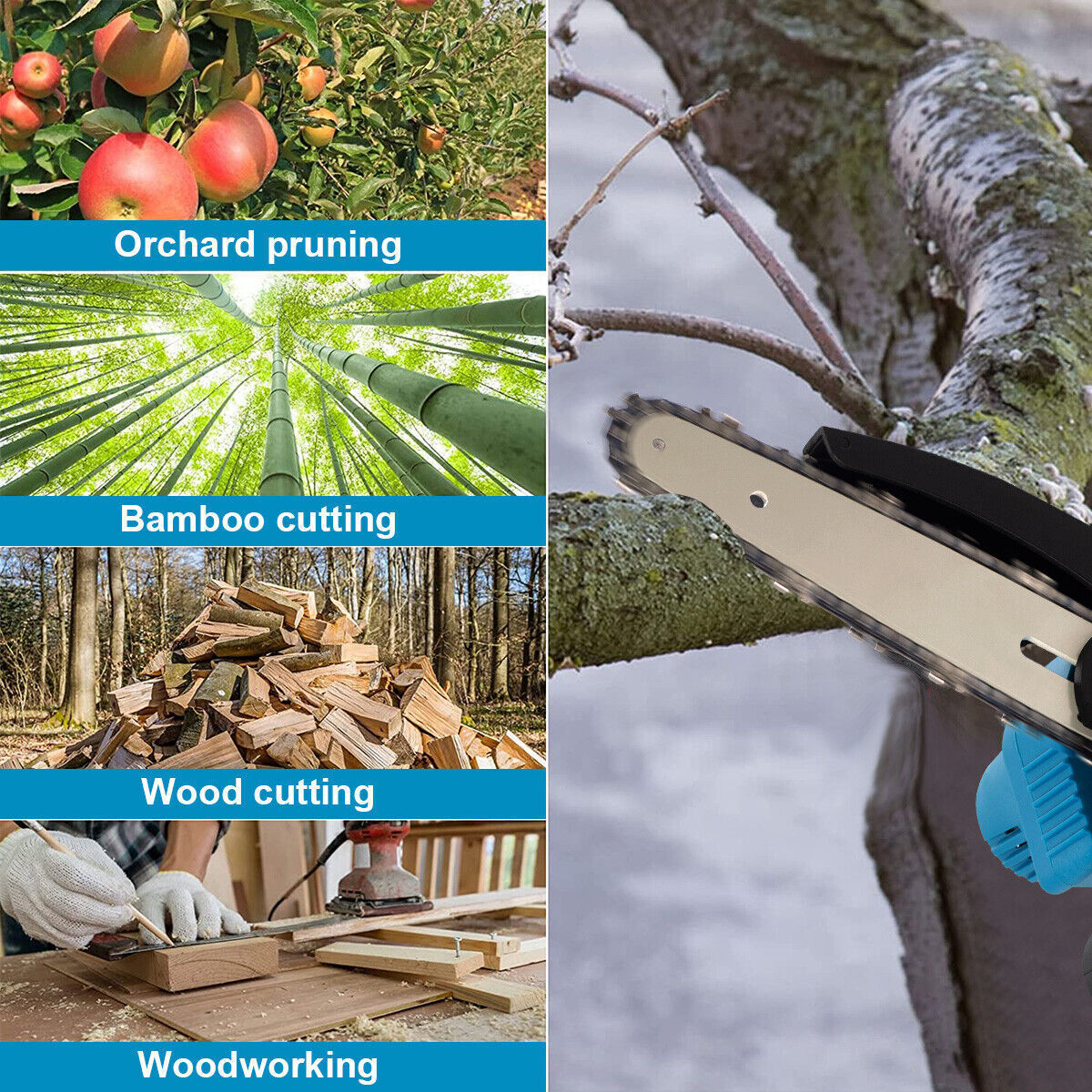 2 Batteries 6'' 4000W Mini Cordless Chainsaw Electric One-Hand Saw Wood Cutter