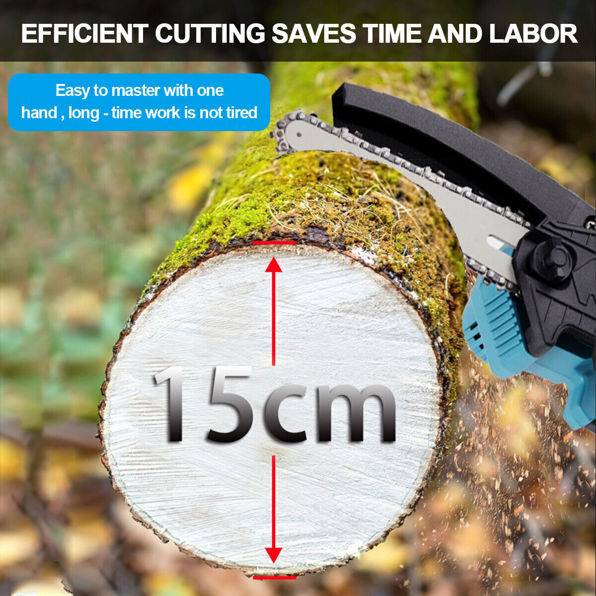 2 Batteries 6'' 4000W Mini Cordless Chainsaw Electric One-Hand Saw Wood Cutter