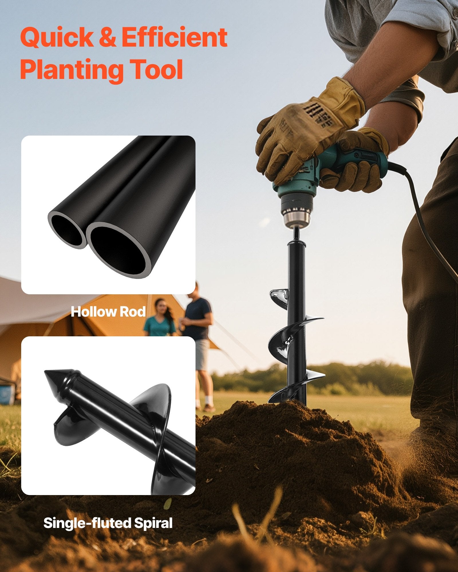 Auger Drill Bit For Planting, Ø3.15" X 11.42" Spiral Drill Bit, For 3/8'' Hex Drive Drills, Heavy Duty Bulb Planter Tool, Hole Drilling Attachments For Garden Post Hole Digger Fence Digging