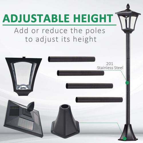 Outsunny Outdoor Garden Solar Post Lamp Sensor Dimmable LED Lantern Bollard Pathway 1.6M Tall  Black