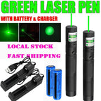 Green Laser Pointer Pen Light 9900Mile Strong Visible Beam Lazer AAA Torch 532nm USB Rechargeable Flashlight