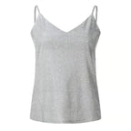Plus Size Women's Sequin Tank Top, Y2K Style V-Neck Sleeveless Spaghetti Strap Top For Everyday Wear
