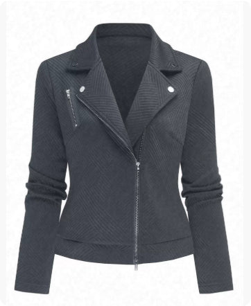 Women's Oblique Zipper Fastener Decoration Slim Casual Jacket