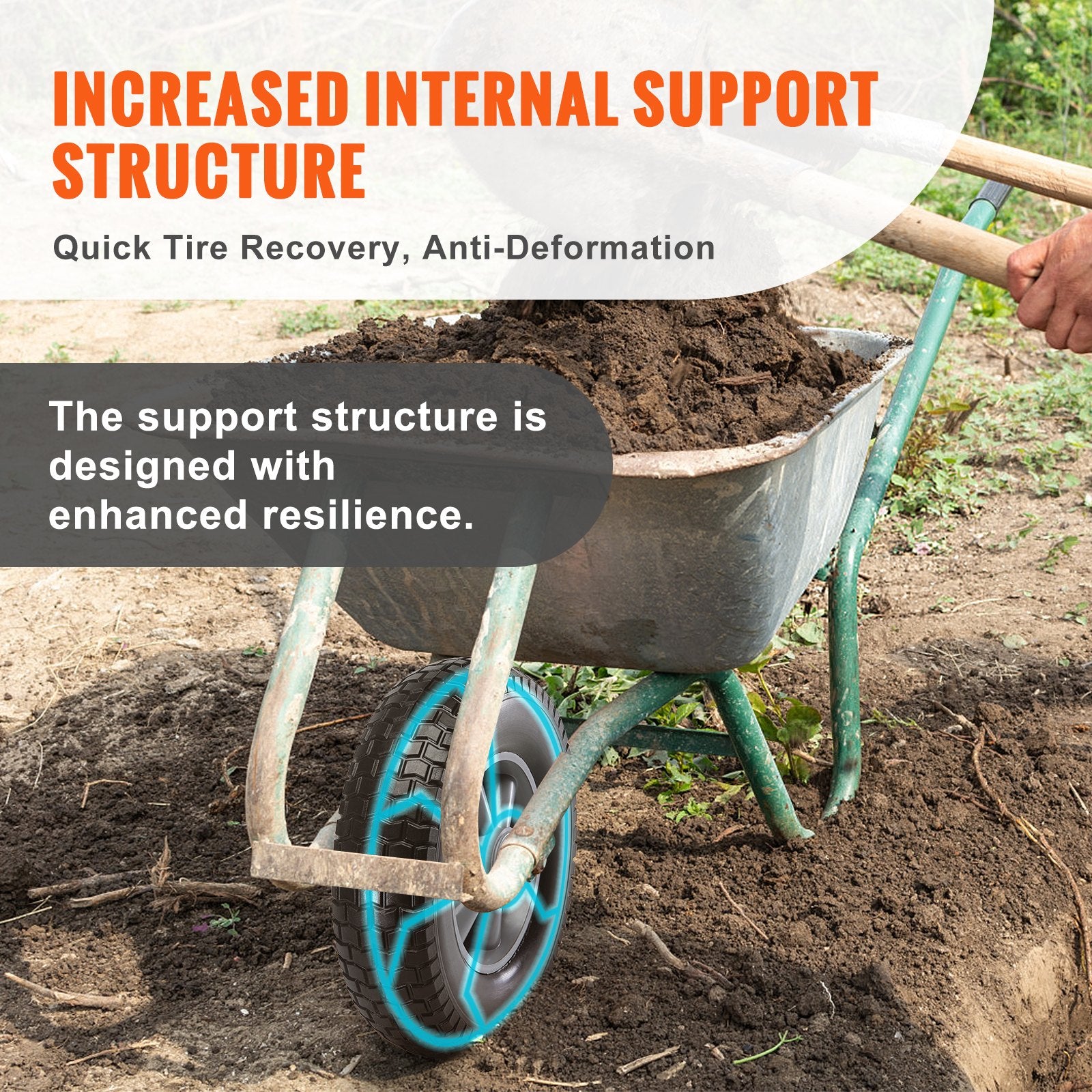 Solid PU Run-Flat Tire Wheel, 10', 2-Pack, 180 Lbs Dynamic Load, 220 Lbs Static Load, Flat Free Tubeless Tires And Wheels For Hand Truck, Utility Cart, Dollies, Garden Trailers, Various Carts