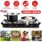 1800W Electric Double Burner Portable Heating Hot Plate Stove Countertop RV Hotplate With 5 Temperature Stepless Adjustments Portable Handles