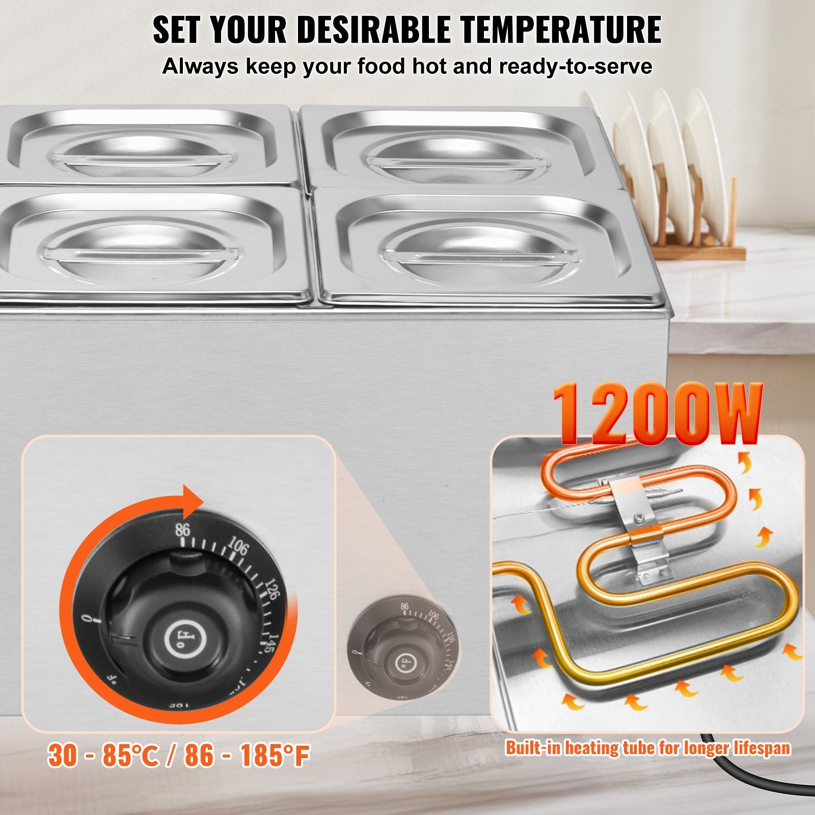 Commercial Electric Food Warmer 6-Pan Countertop Buffet 14.3QT Bain Marie