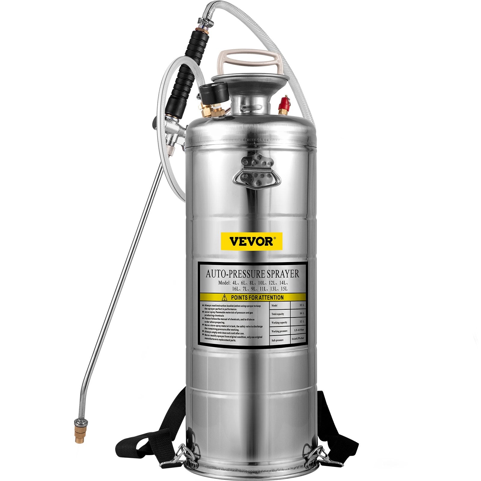 Stainless Steel Sprayer 12L Household Gardening And Floor Cleaning Sprayer, Suitable For The Current Neds Of Industry, Agriculture, Commerce, Medicine And Other Industries