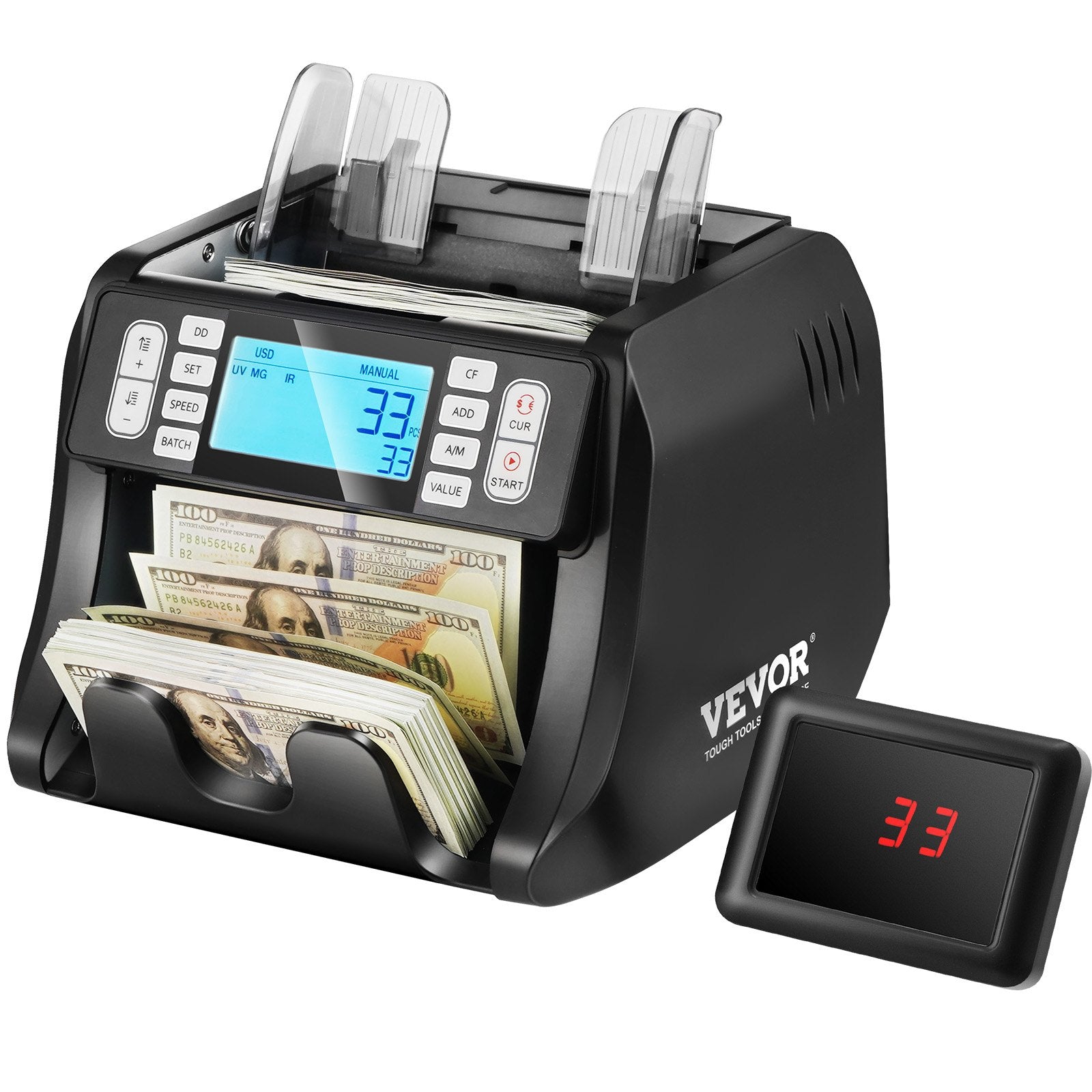 Money Counter Machine, Bill Counter With UV, MG, IR And DD Counterfeit Detection, USD & EUR Cash Counting Machine With Add And Batch Modes, Large LCD & External Display