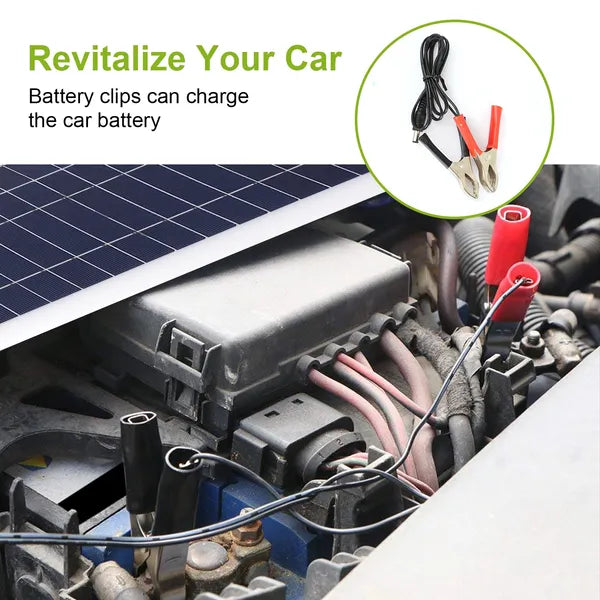 Outdoor Solar Panel 12V 25W Car Battery Charger IP68 Waterproof W/ 3.0A Dual USB Charging Clip Line