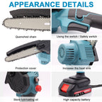 2 Batteries 6'' 4000W Mini Cordless Chainsaw Electric One-Hand Saw Wood Cutter