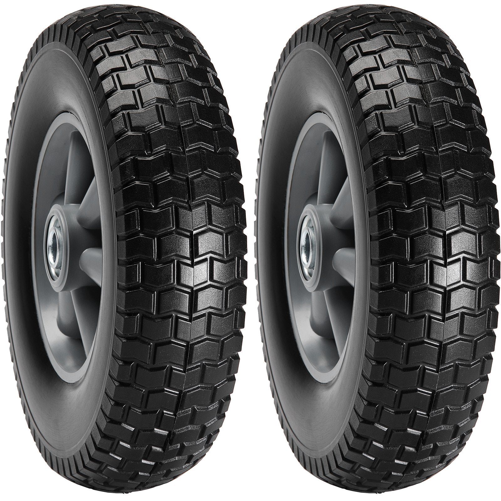 Solid PU Run-Flat Tire Wheel, 10', 2-Pack, 180 Lbs Dynamic Load, 220 Lbs Static Load, Flat Free Tubeless Tires And Wheels For Hand Truck, Utility Cart, Dollies, Garden Trailers, Various Carts