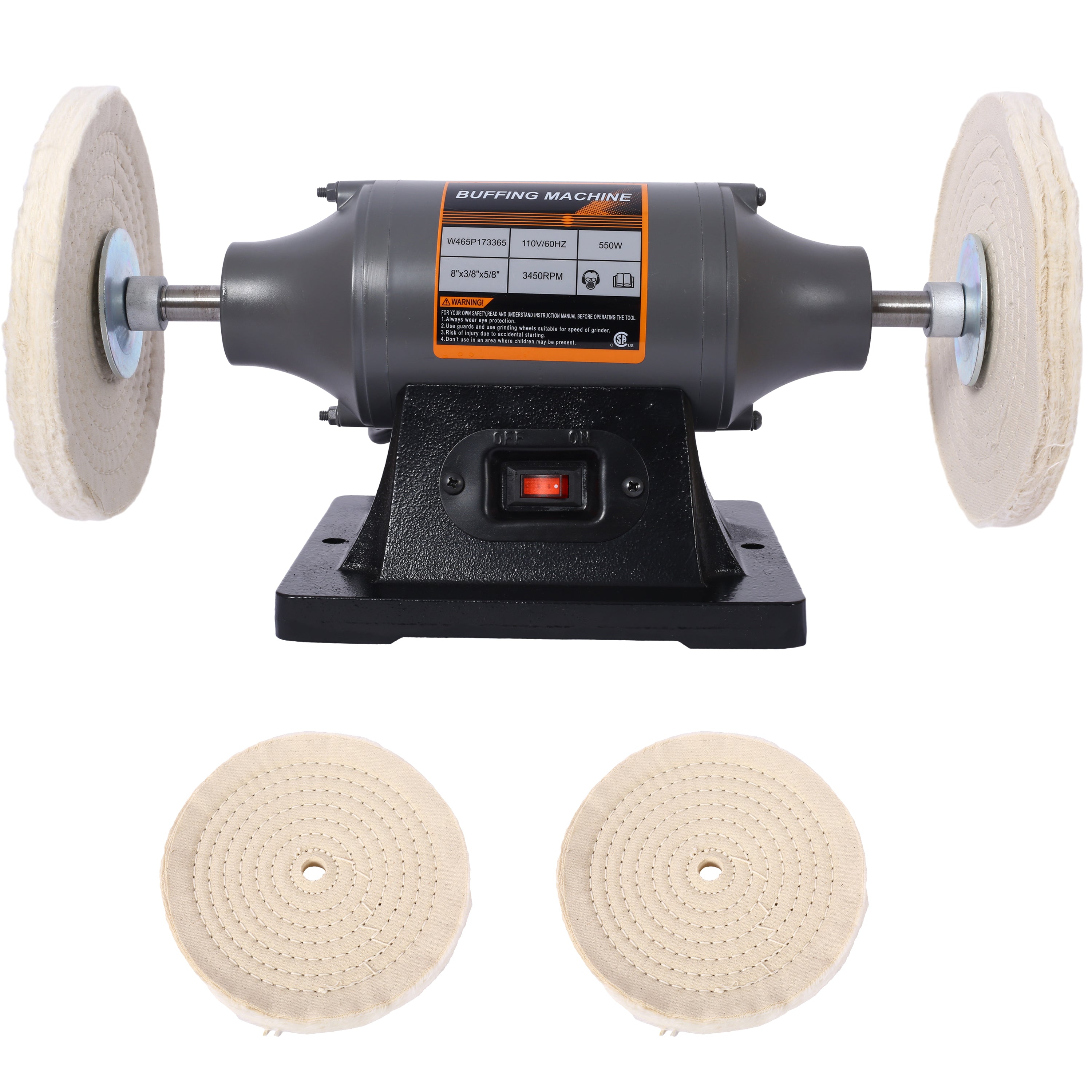 8-Inch Electric Polisher Bench Buffer Grinder - Includes 4PCs 80Ply Thic Buffing Wheels Ideal Benchtop Buffing Machine For Polishing Metal, Jewelry, Knives, Wood, Jade, And Plastic. CSA Certificated