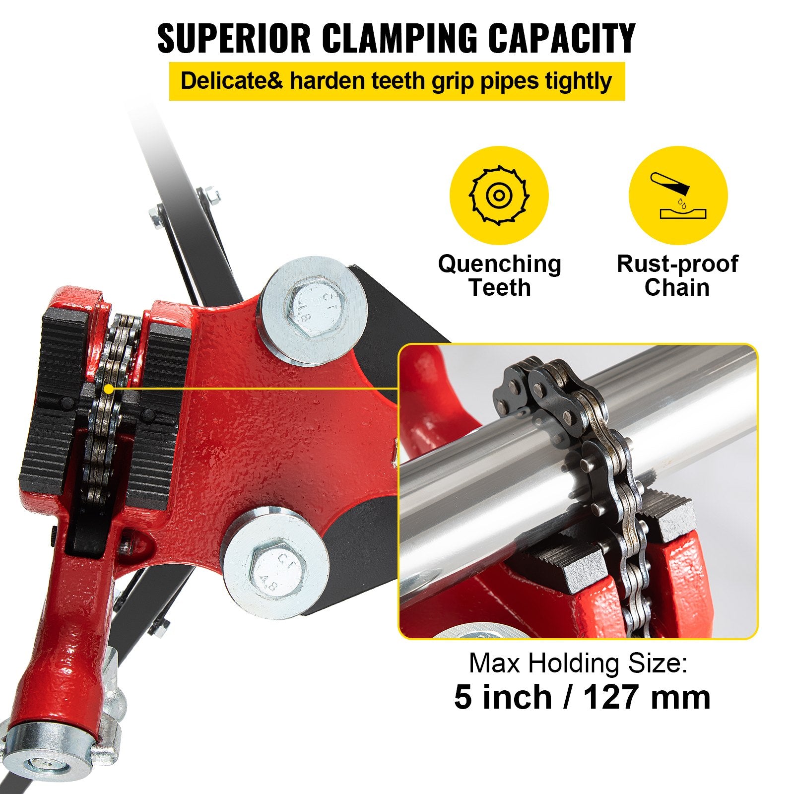 Tripod Pipe Chain Vise, 1-8 -5  Pipe Capacity, 36.4in Length Chain Vise Stand With Portable Folding Steel Legs, For Grabbing, Supporting And Bending Pipes In Factory, Workshop And Home
