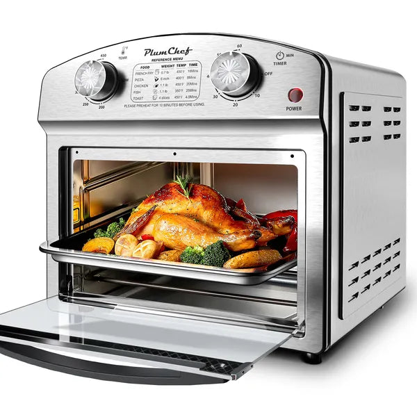 Stainless Steel 12-Liter Air Fryer, Dual Knob Control, 450°F Temperature Range, 60-Min Timer, Presets For French Fries, Pizza, Chicken, Fish, And Toast, Family-Sized Capacity Oven