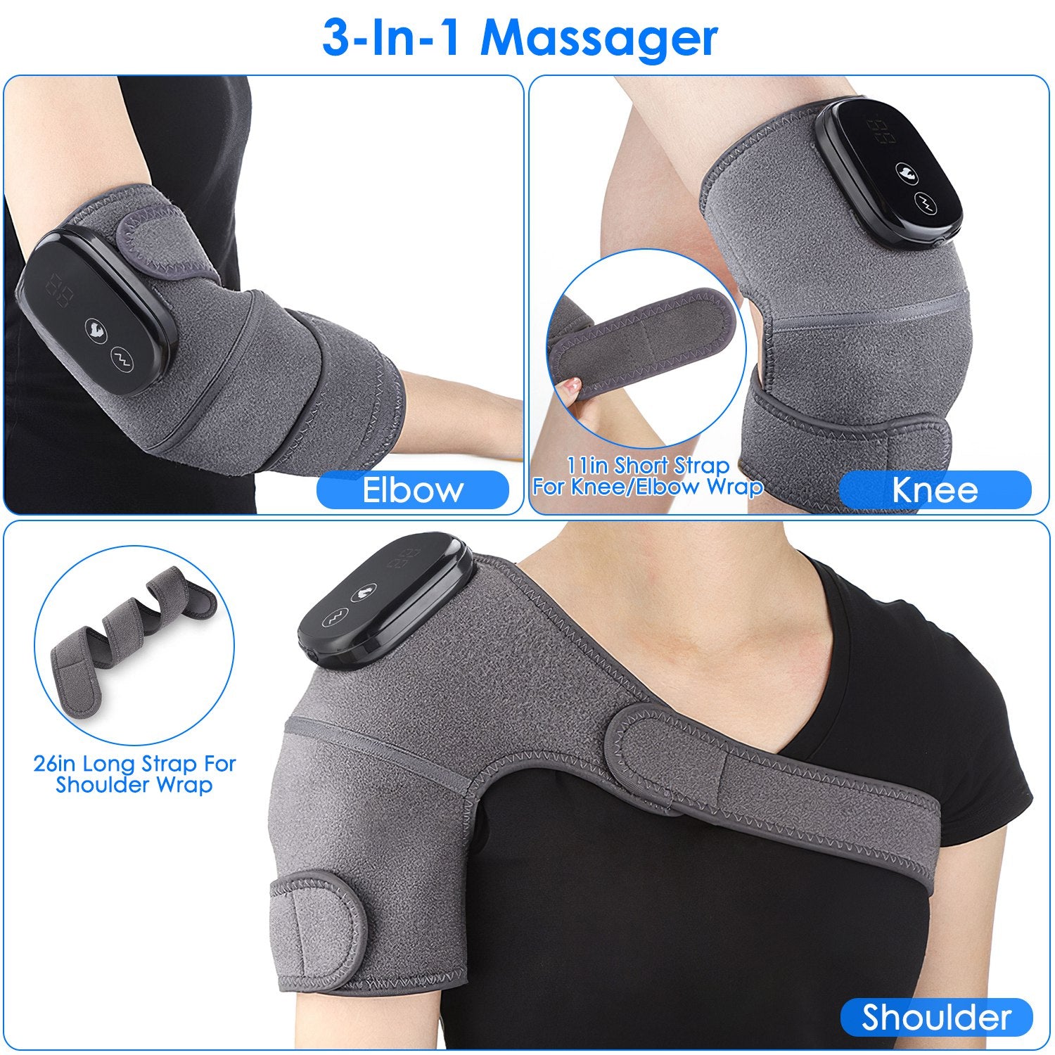 3-In-1 Heated Knee Massager Shoulder Heating Pads Elbow Brace With 3 Level Vibration And Heating Modes For Pain Stress Relief