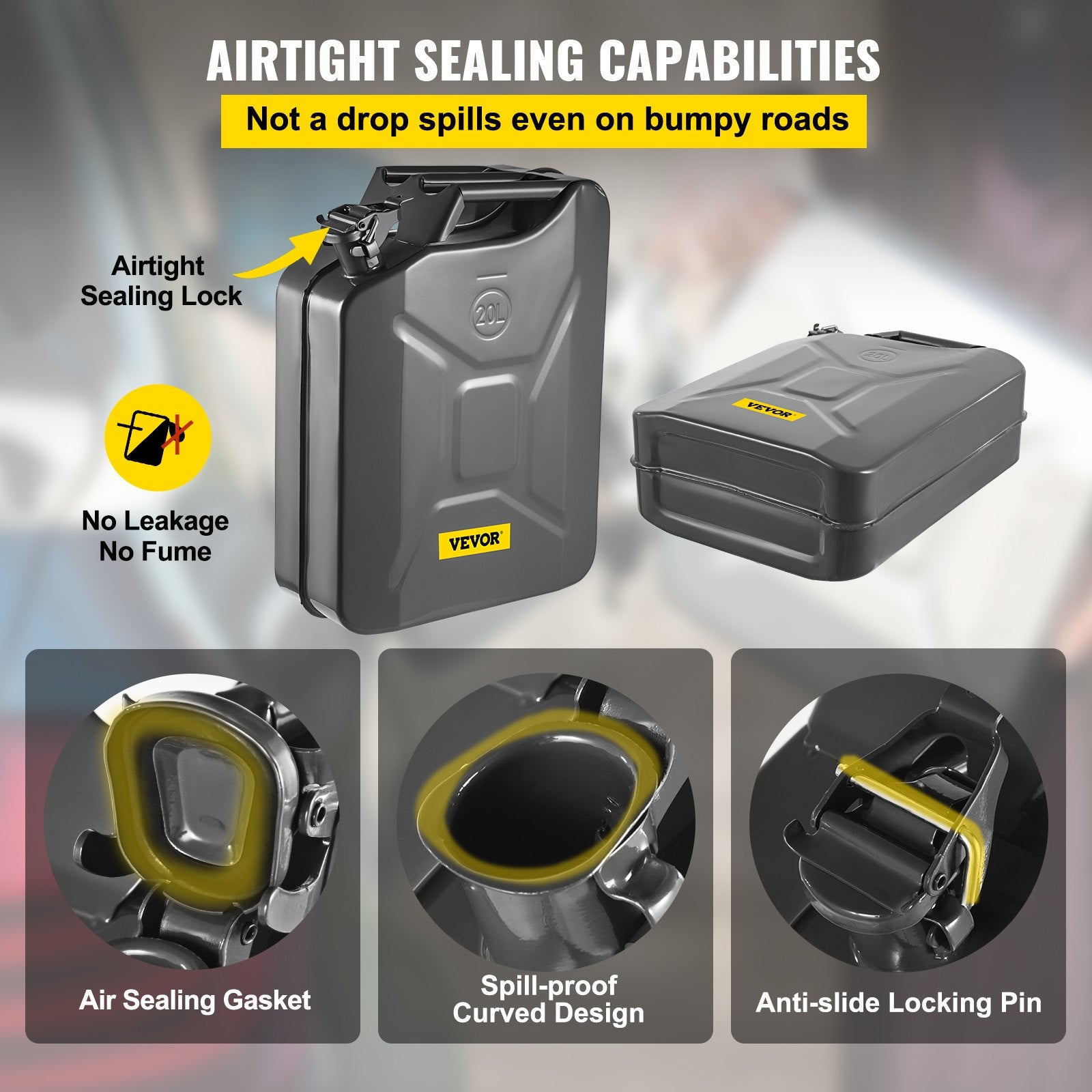 Jerry Fuel Can, 5.3 Gallon / 20 L Portable Jerry Gas Can With Flexible Spout System, Rustproof ＆ Heat-resistant Steel Fuel Tank For Cars Trucks Equipment, Black