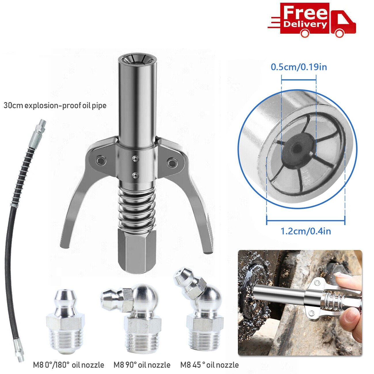 Grease Gun Coupler Double Handle High Pressure Quick Release Lock Nozzles With Hose