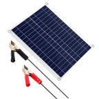 Outdoor Solar Panel 12V 25W Car Battery Charger IP68 Waterproof W/ 3.0A Dual USB Charging Clip Line