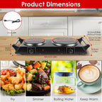 1800W Electric Double Burner Portable Heating Hot Plate Stove Countertop RV Hotplate With 5 Temperature Stepless Adjustments Portable Handles