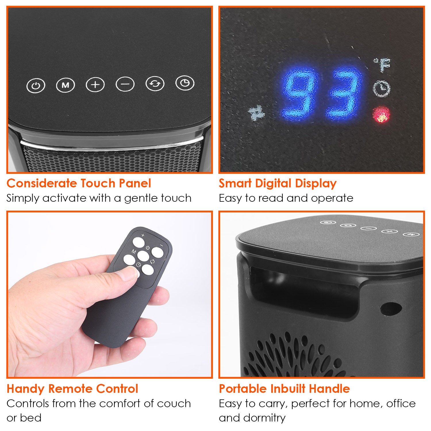1500W Electric Space Heater Ceramic Heater Fan 90 Degree Oscillating Heating Fan With 3 Modes Remote Control Digital Display Tip-over Overheating Protection For Home Office