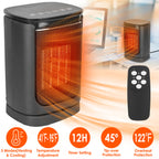1500W Electric Space Heater Ceramic Heater Fan 90 Degree Oscillating Heating Fan With 3 Modes Remote Control Digital Display Tip-over Overheating Protection For Home Office