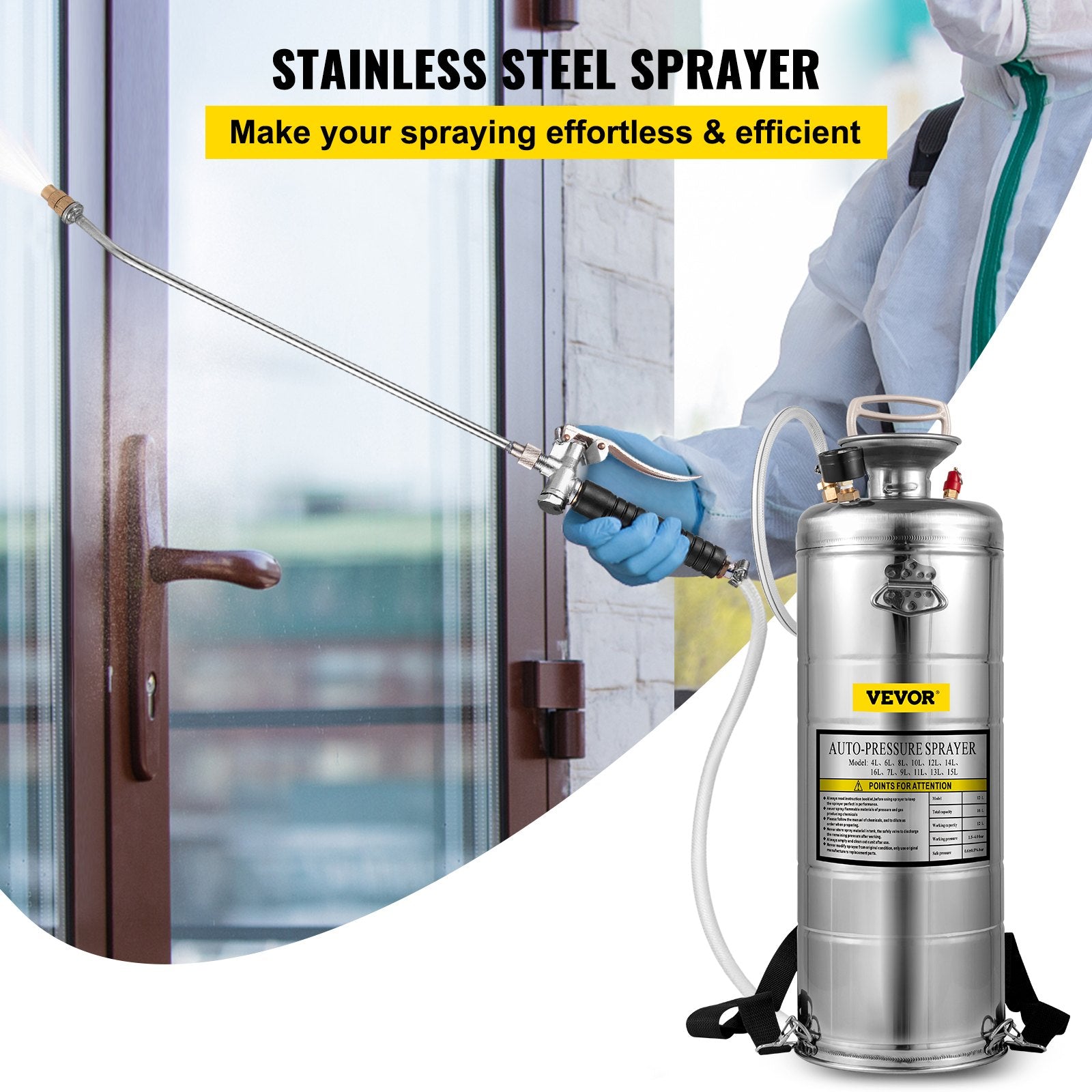 Stainless Steel Sprayer 12L Household Gardening And Floor Cleaning Sprayer, Suitable For The Current Neds Of Industry, Agriculture, Commerce, Medicine And Other Industries
