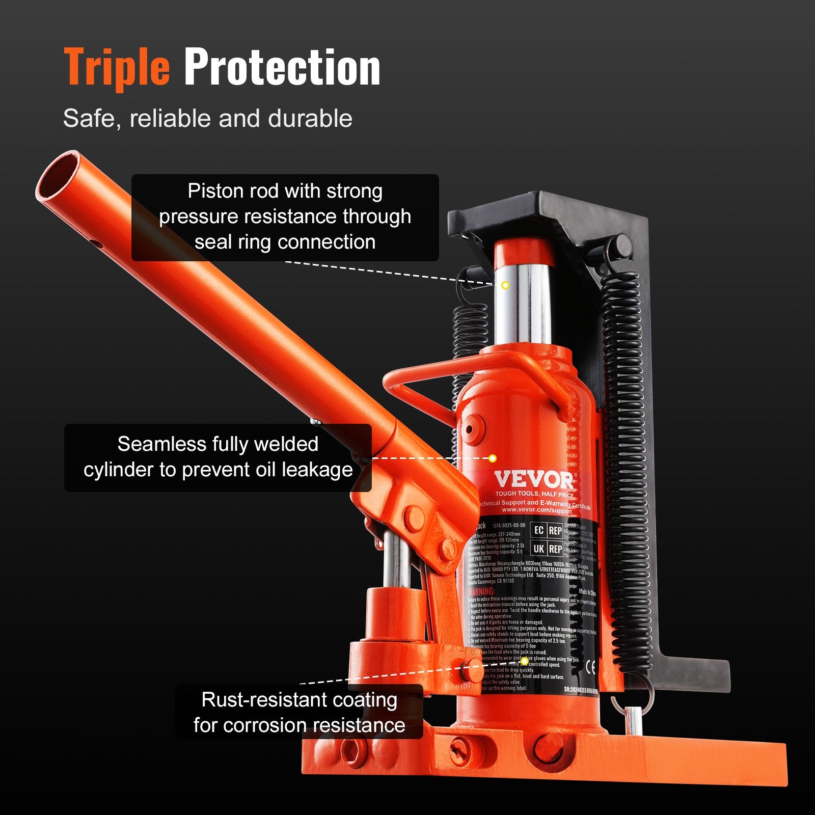 Hydraulic Toe Jack, 2.5 Ton/2268 Kg On Toe Toe Jack Lift, 5 Ton/4536 Kg On Top Lift Capacity Machine Jack