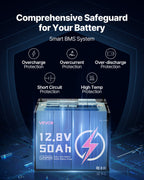 12V 50Ah Deep Cycle LiFePO4 Battery BMS Lithium Iron Phosphate Battery For RV