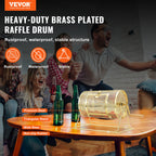 Raffle Drum, 11.6 X Ø7.48 Inch Brass Plated Raffle Ticket Spinning Cage, Holds 2500 Tickets Or 100 Ping Pong Balls, Metal Lottery Spinning Drawing With Wooden Turning Handle, For Bingo Ballot Pa