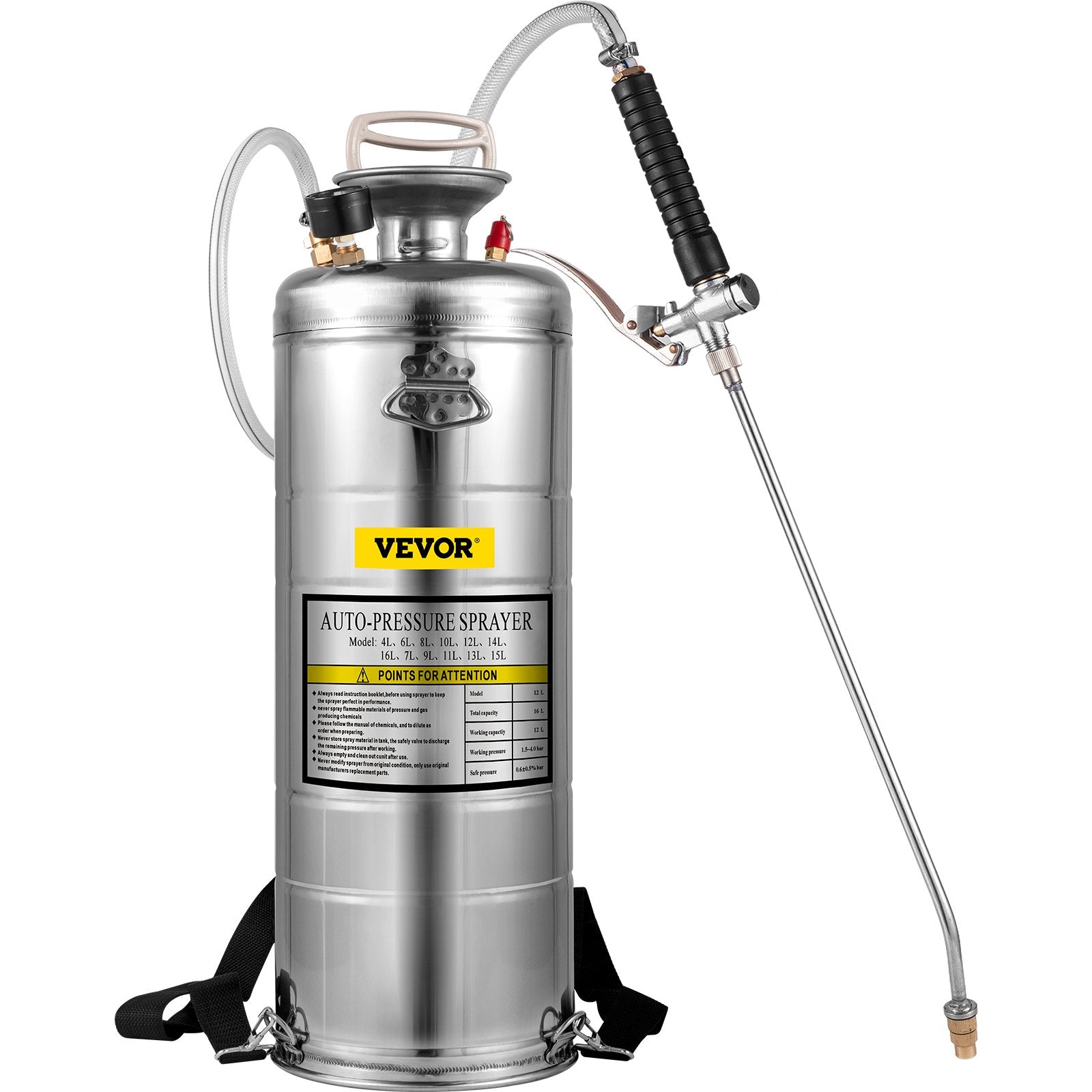 Stainless Steel Sprayer 12L Household Gardening And Floor Cleaning Sprayer, Suitable For The Current Neds Of Industry, Agriculture, Commerce, Medicine And Other Industries