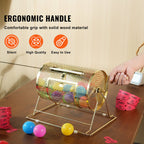 Raffle Drum, 11.6 X Ø7.48 Inch Brass Plated Raffle Ticket Spinning Cage, Holds 2500 Tickets Or 100 Ping Pong Balls, Metal Lottery Spinning Drawing With Wooden Turning Handle, For Bingo Ballot Pa