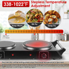 1800W Electric Double Burner Portable Heating Hot Plate Stove Countertop RV Hotplate With 5 Temperature Stepless Adjustments Portable Handles